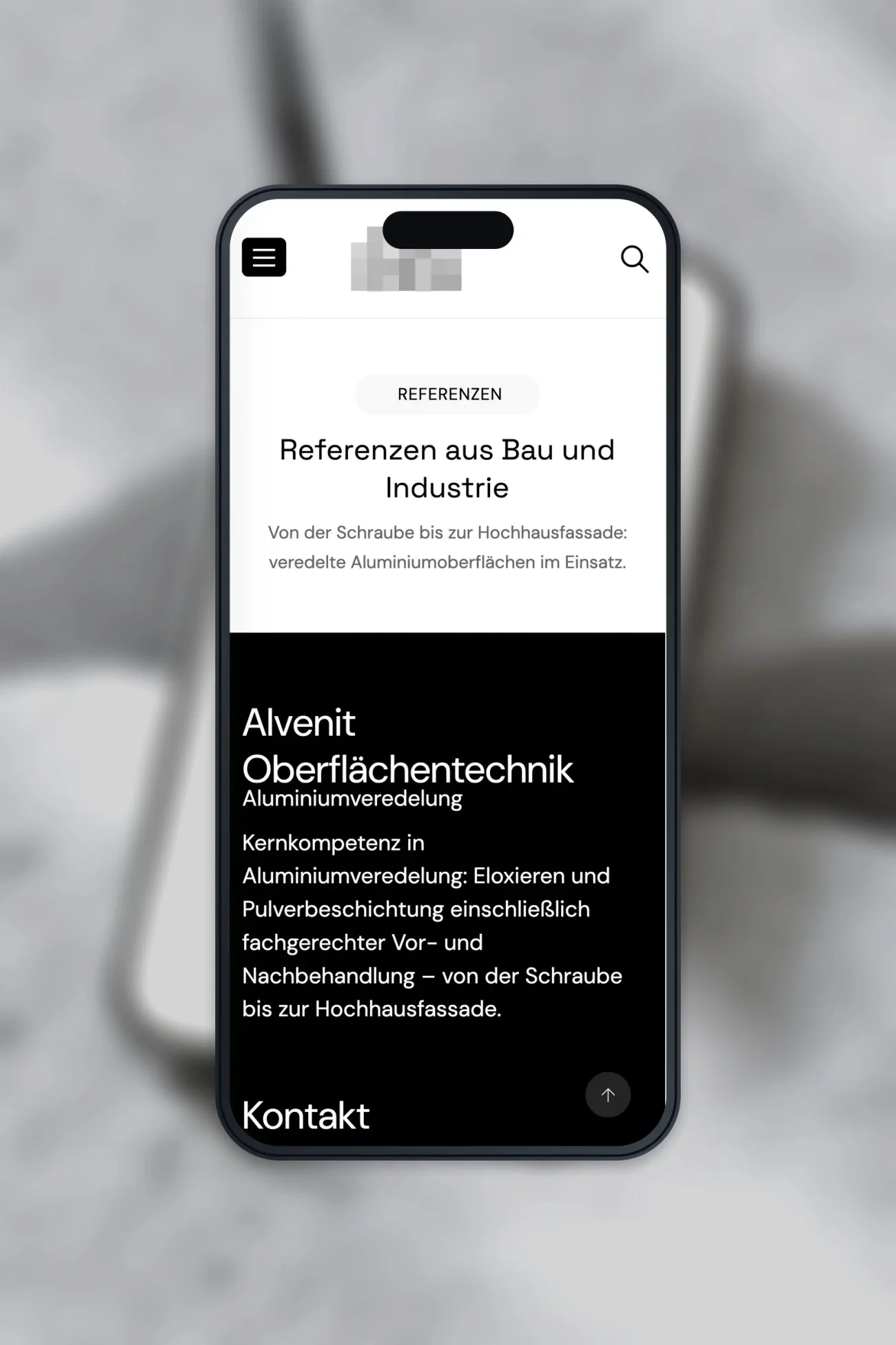 Projekt für einen Betrieb der Oberflächentechnik, eine Unterseite auf einem iPhone