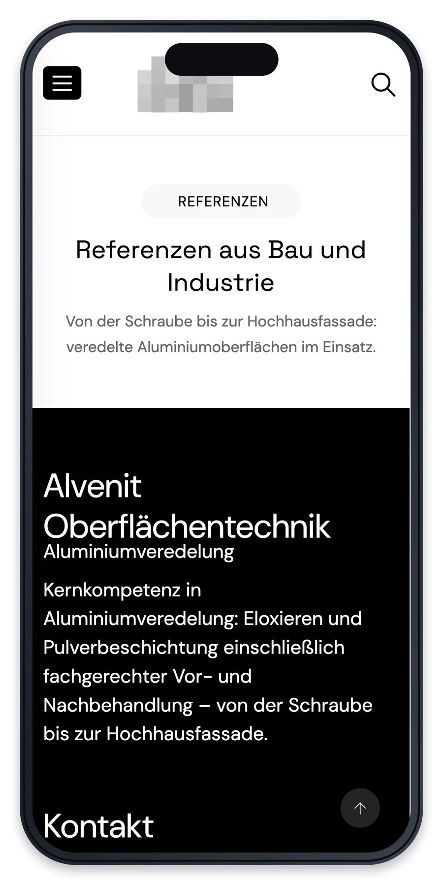 Projekt für einen Betrieb der Oberflächentechnik, eine Unterseite auf einem iPhone