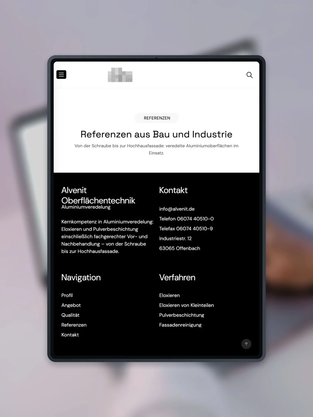 Projekt für einen Betrieb der Oberflächentechnik, eine Unterseite auf einem iPad