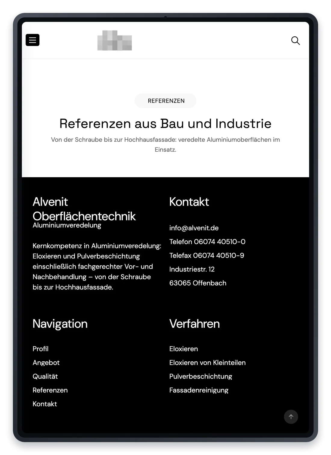 Projekt für einen Betrieb der Oberflächentechnik, eine Unterseite auf einem iPad