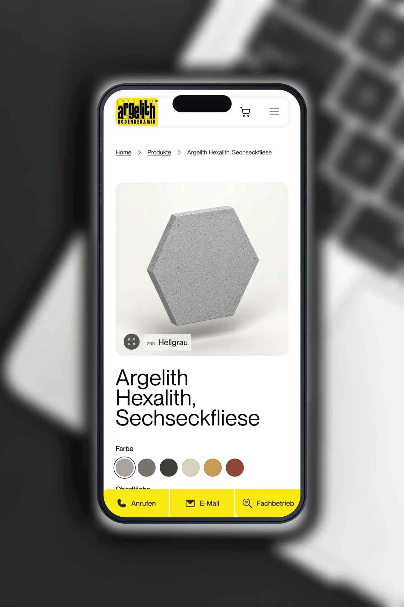 Website von Argelith, die Produktseite Hexalith auf einem iPhone