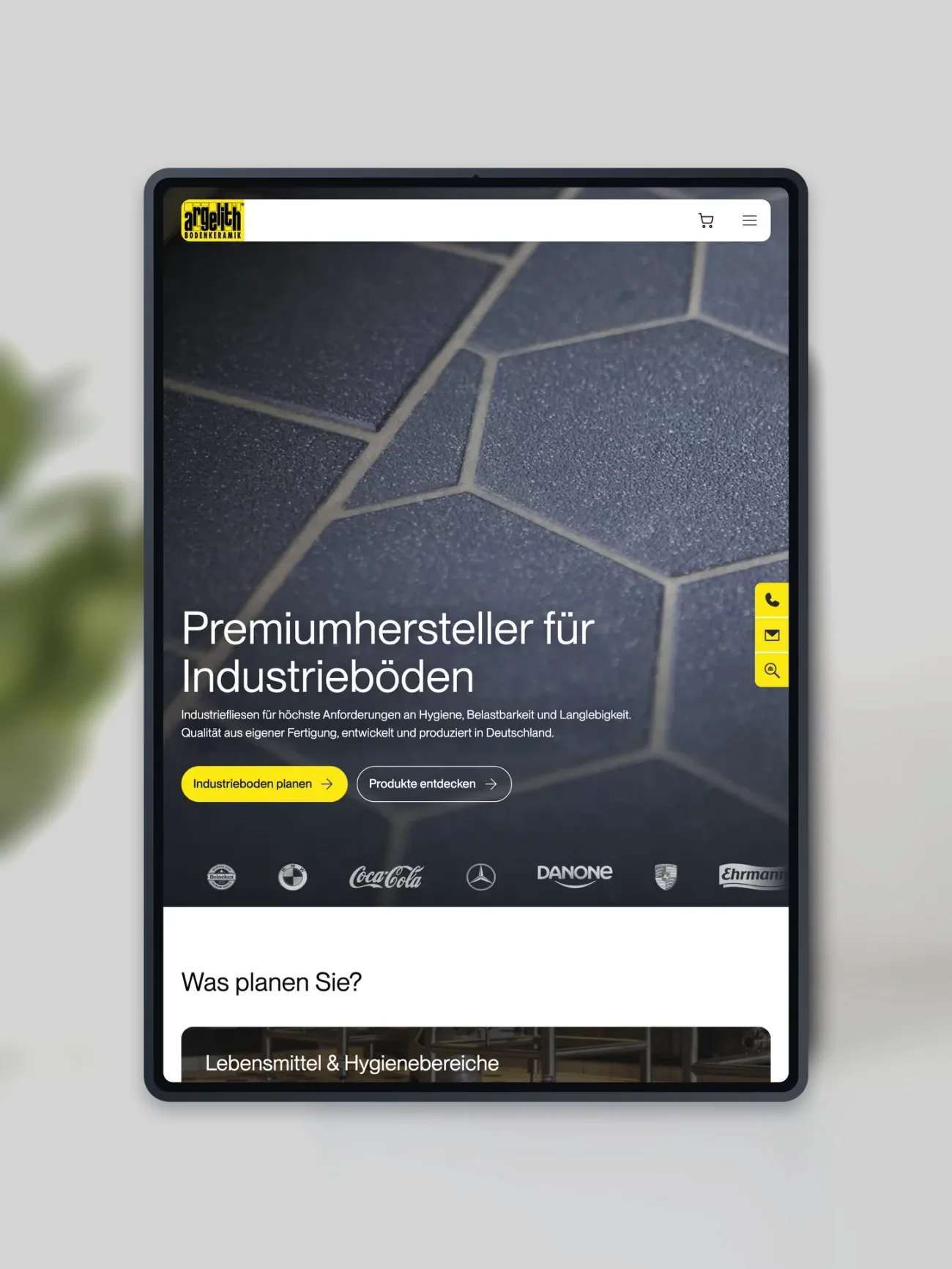 Website von Argelith, die Startseite auf einem iPad