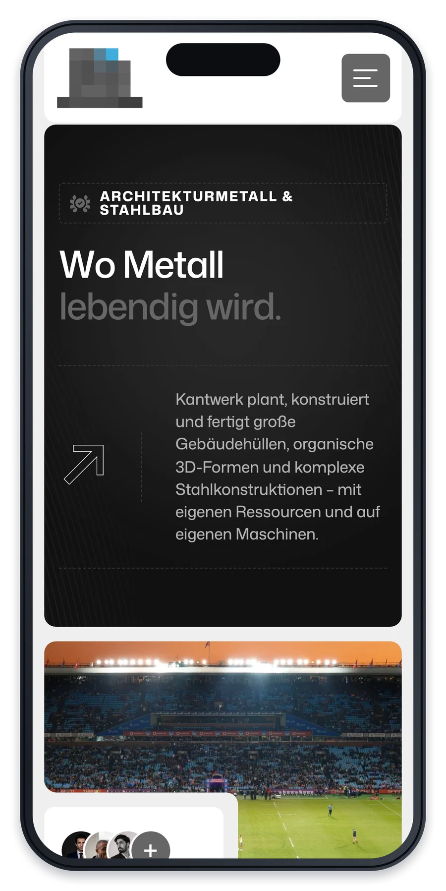 Projekt für einen Metallbaubetrieb, die Startseite auf einem iPhone