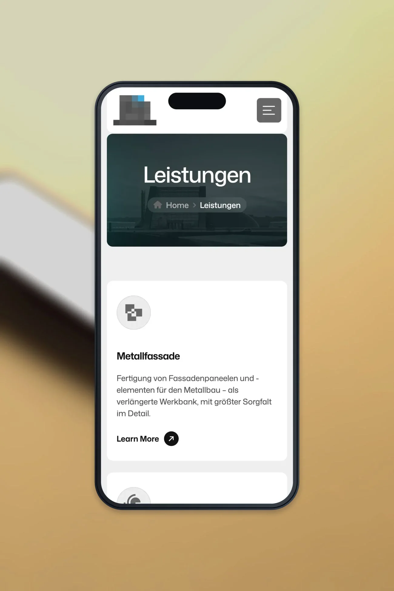 Projekt für einen Metallbaubetrieb, eine Unterseite auf einem iPhone