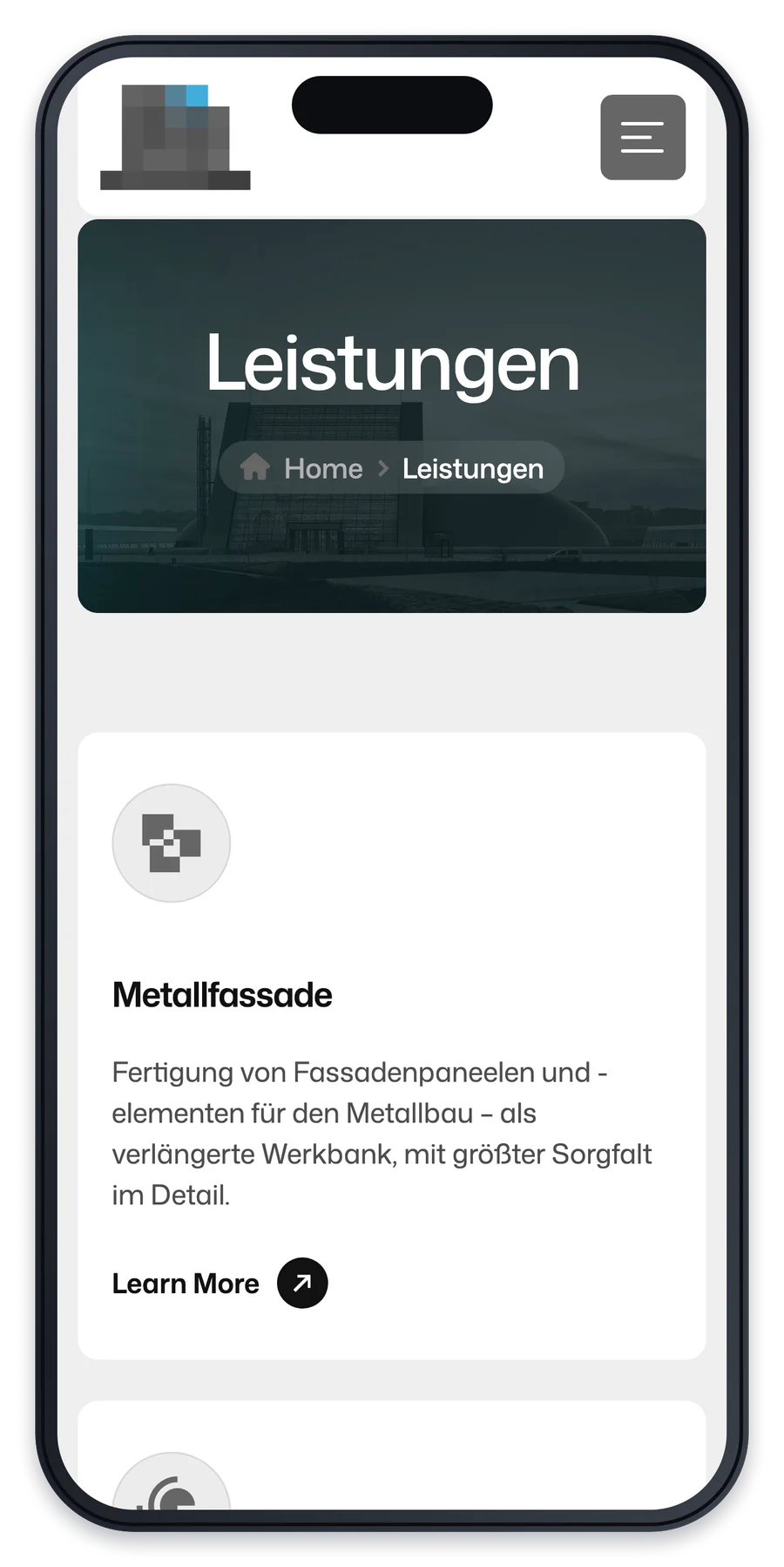 Projekt für einen Metallbaubetrieb, eine Unterseite auf einem iPhone