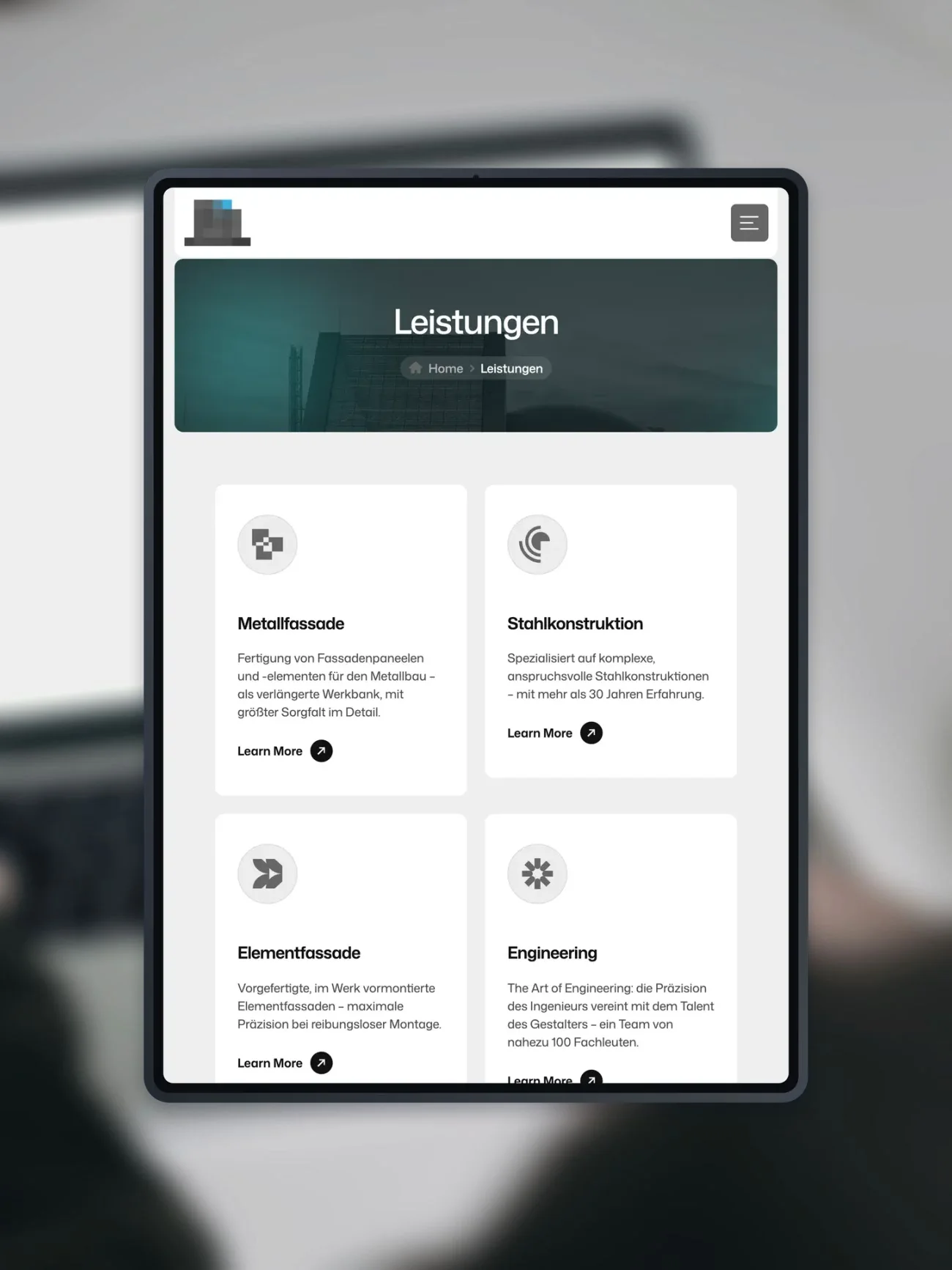 Projekt für einen Metallbaubetrieb, eine Unterseite auf einem iPad
