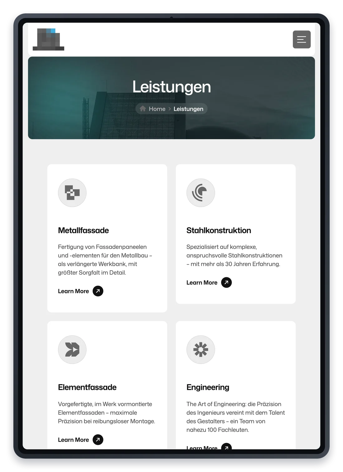 Projekt für einen Metallbaubetrieb, eine Unterseite auf einem iPad