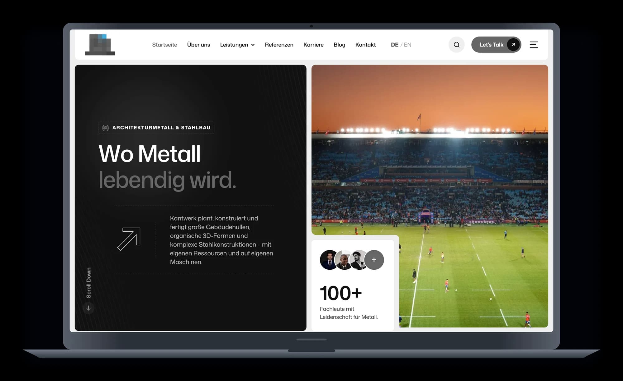 Projekt für einen Metallbaubetrieb, die Startseite auf einem MacBook