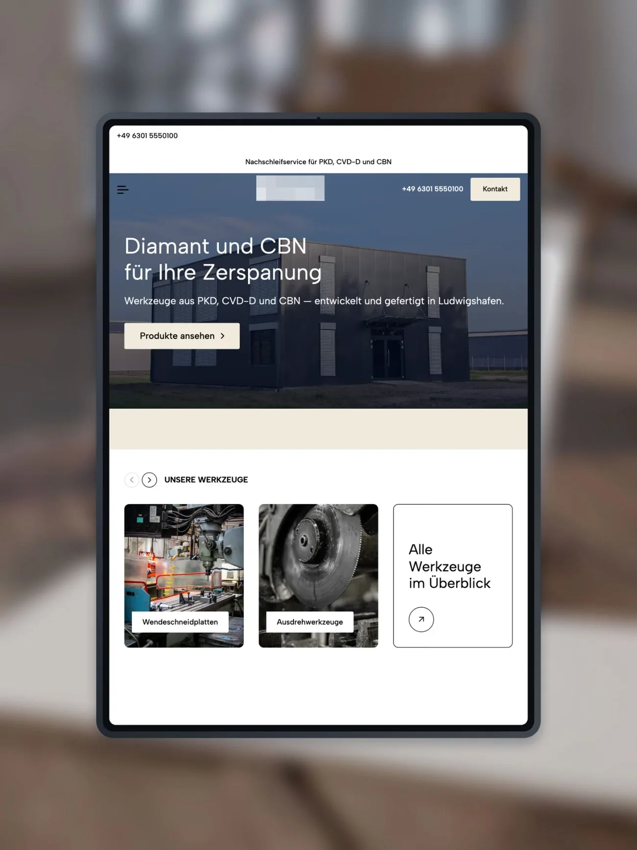 Projekt für einen Werkzeughersteller, die Startseite auf einem iPad