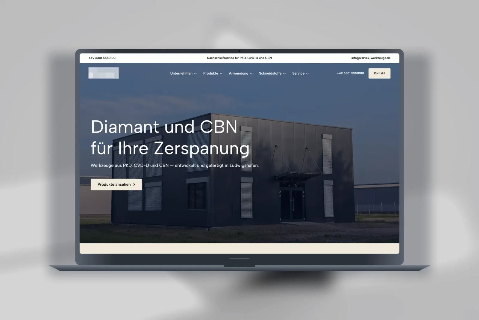 Projekt für einen Werkzeughersteller, die Startseite auf einem MacBook