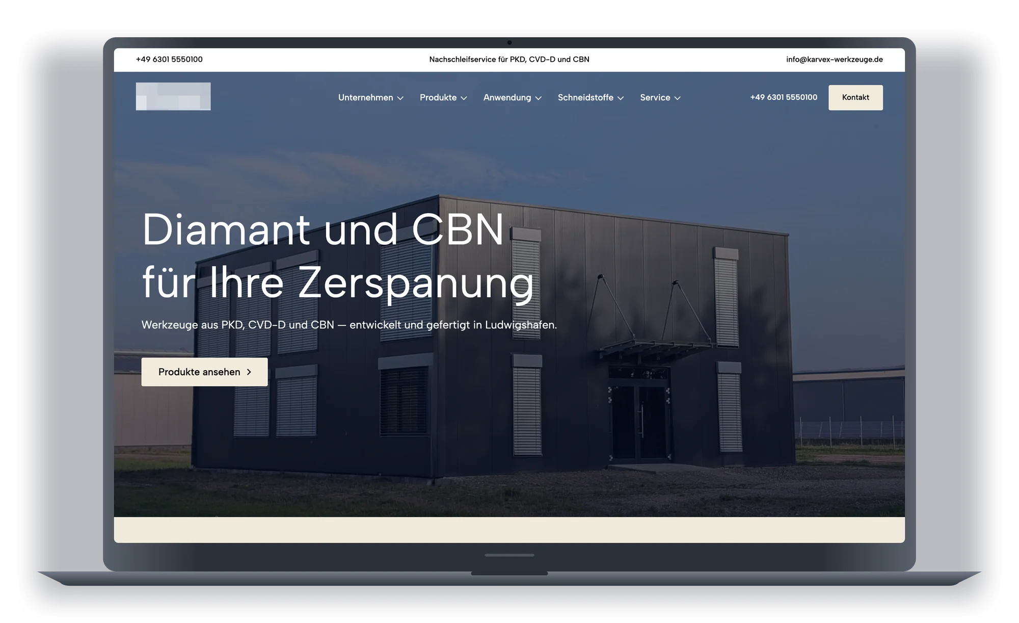 Projekt für einen Werkzeughersteller, die Startseite auf einem MacBook