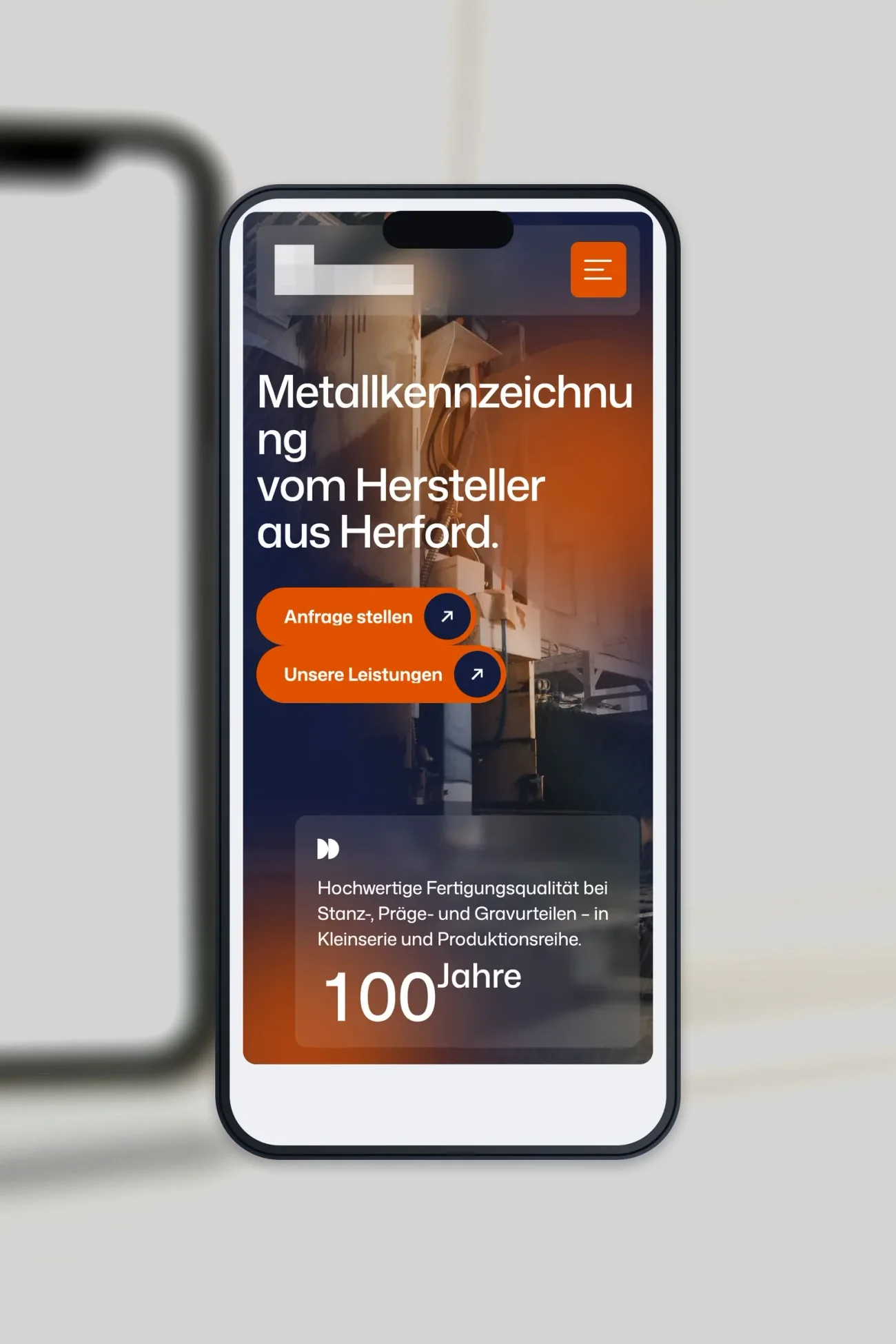 Projekt für einen Hersteller von Metallkennzeichnungen, die Startseite auf einem iPhone