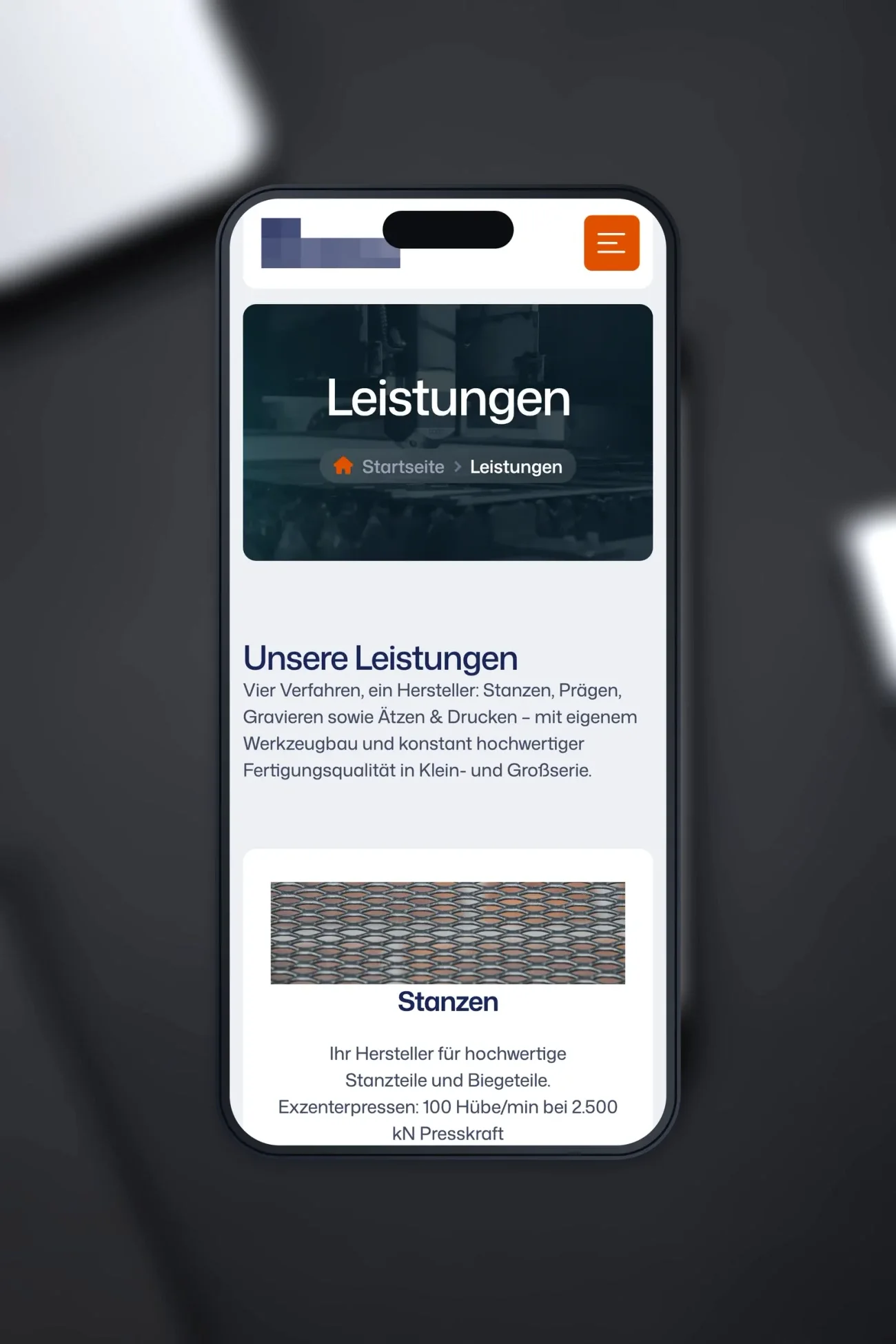 Projekt für einen Hersteller von Metallkennzeichnungen, eine Unterseite auf einem iPhone