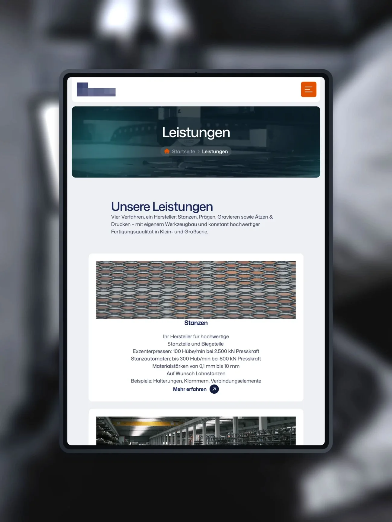 Projekt für einen Hersteller von Metallkennzeichnungen, eine Unterseite auf einem iPad