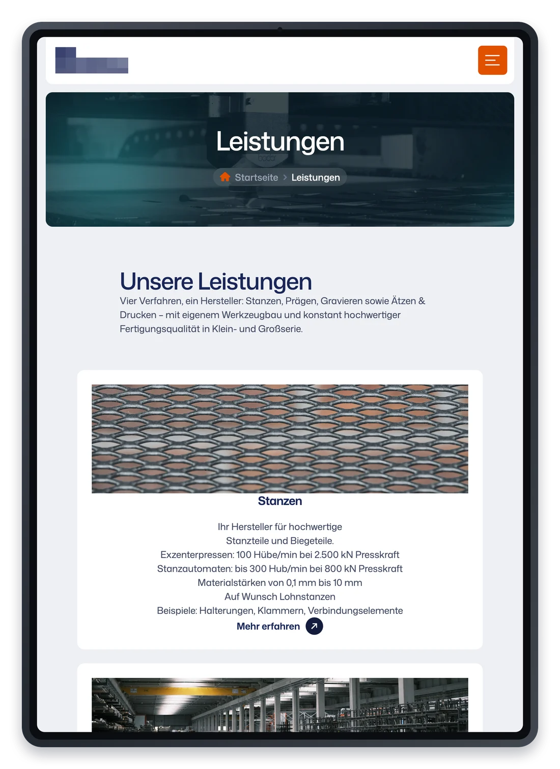 Projekt für einen Hersteller von Metallkennzeichnungen, eine Unterseite auf einem iPad