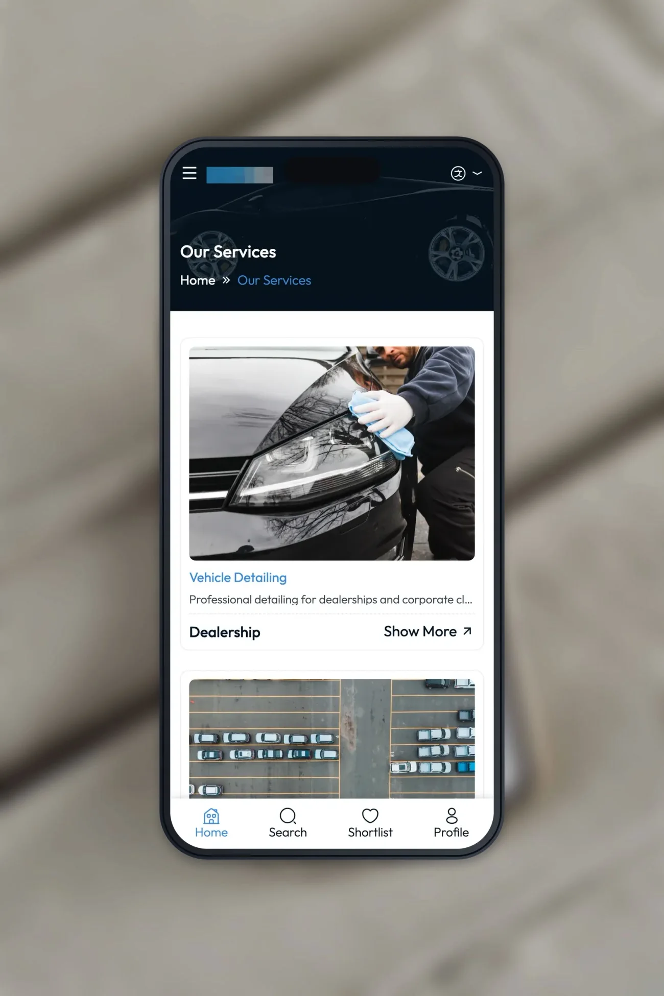 Projekt für einen Kfz-Dienstleister, eine Unterseite auf einem iPhone