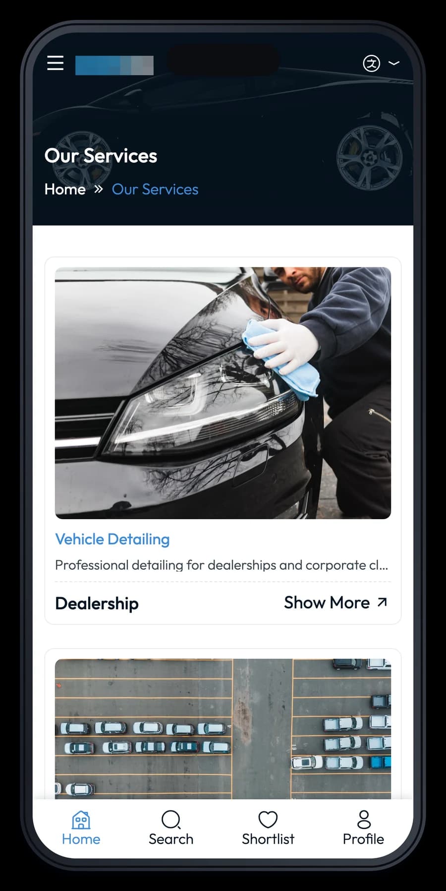 Projekt für einen Kfz-Dienstleister, eine Unterseite auf einem iPhone