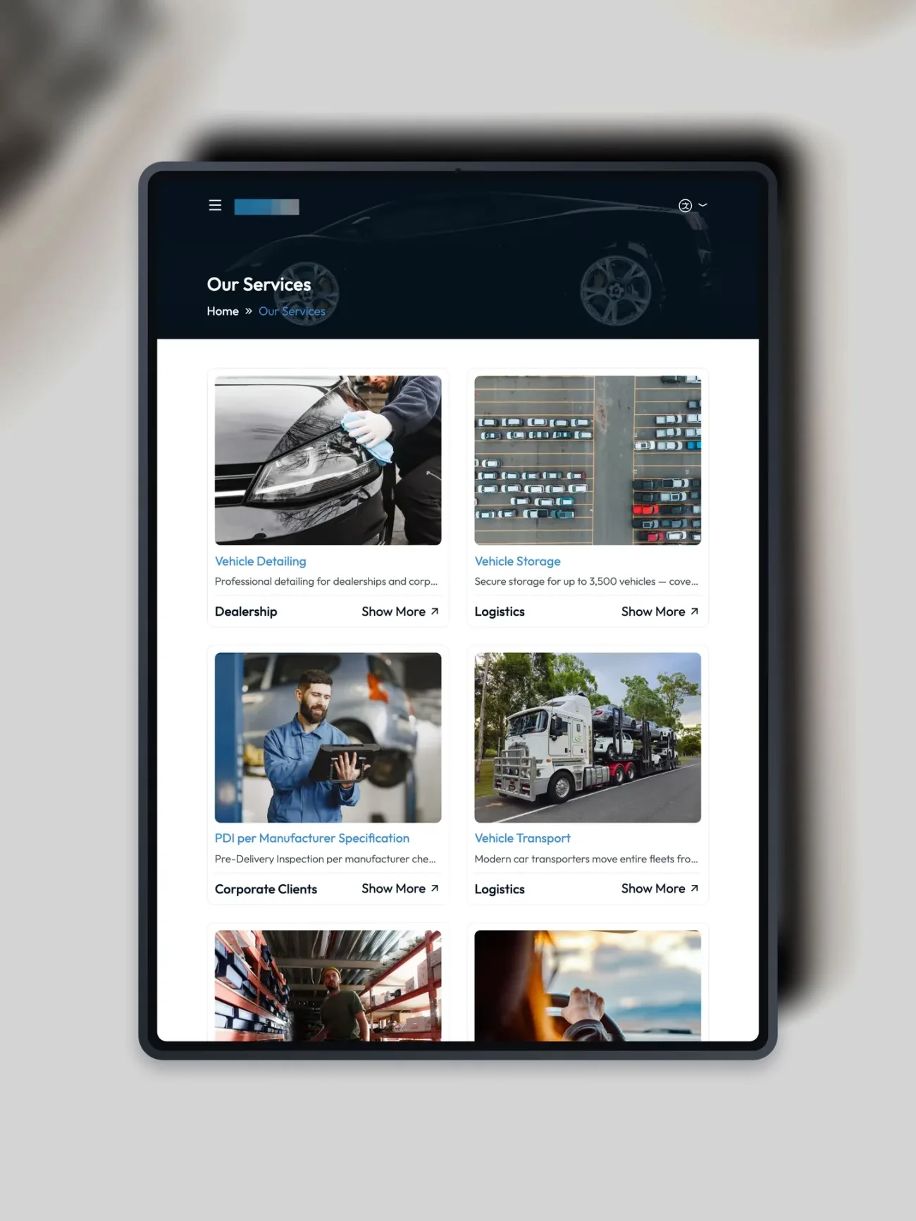 Projekt für einen Kfz-Dienstleister, eine Unterseite auf einem iPad