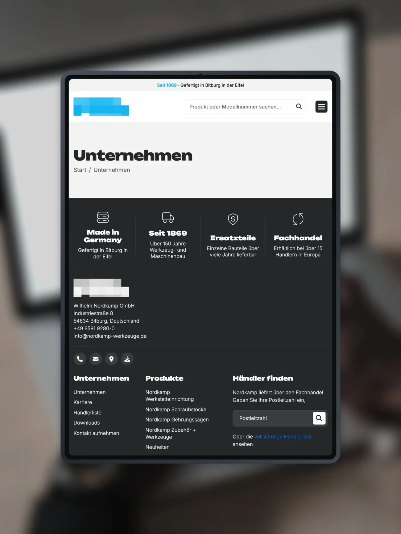Projekt für einen Hersteller von Werkstatteinrichtung, eine Unterseite auf einem iPad