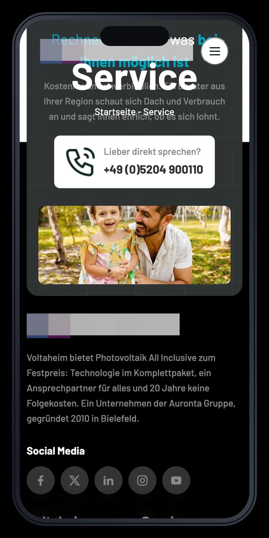 Projekt für einen Photovoltaikbetrieb, eine Unterseite auf einem iPhone