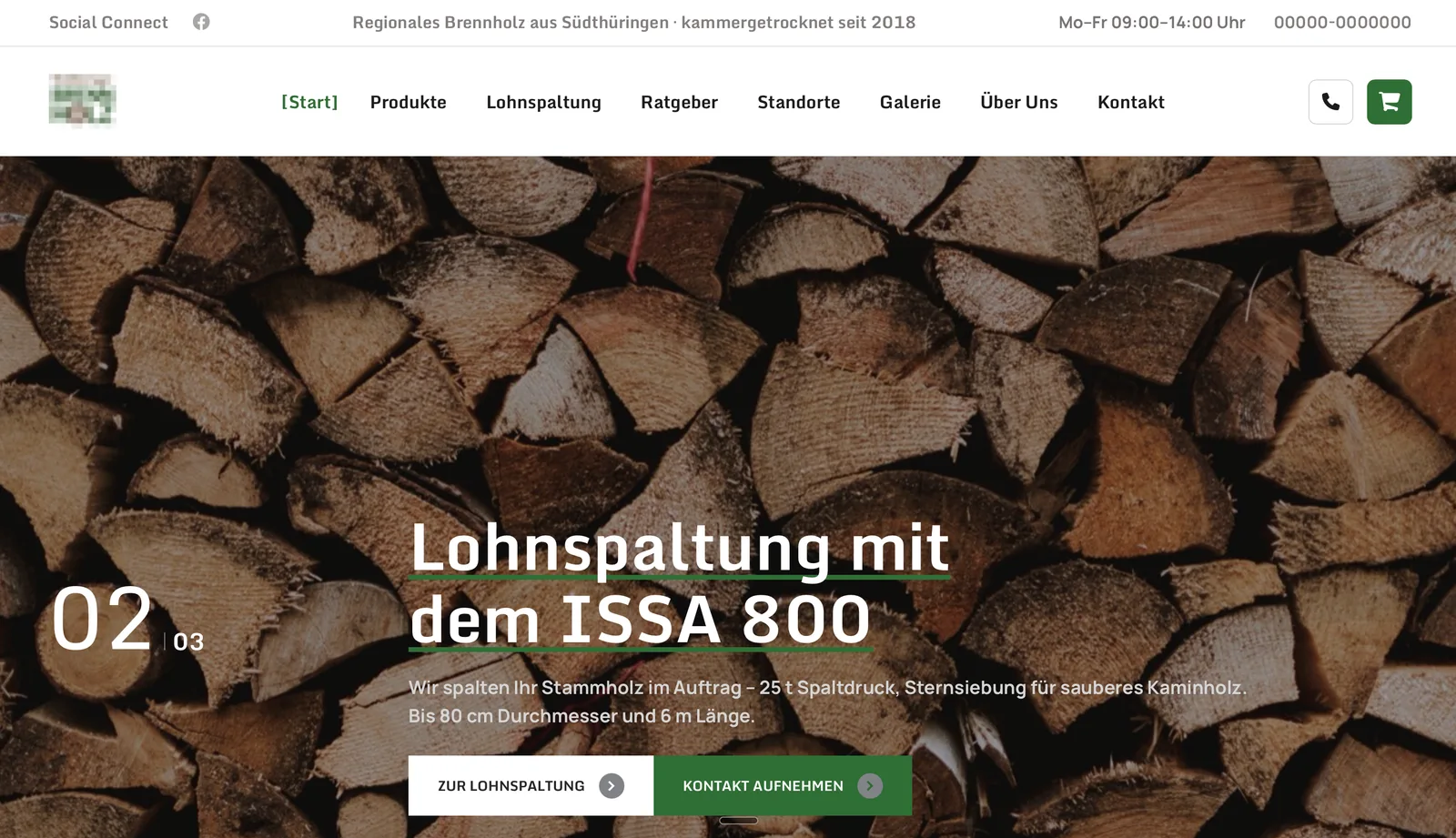 Brennholz-Onlineshop — Lohnspaltungs-Service